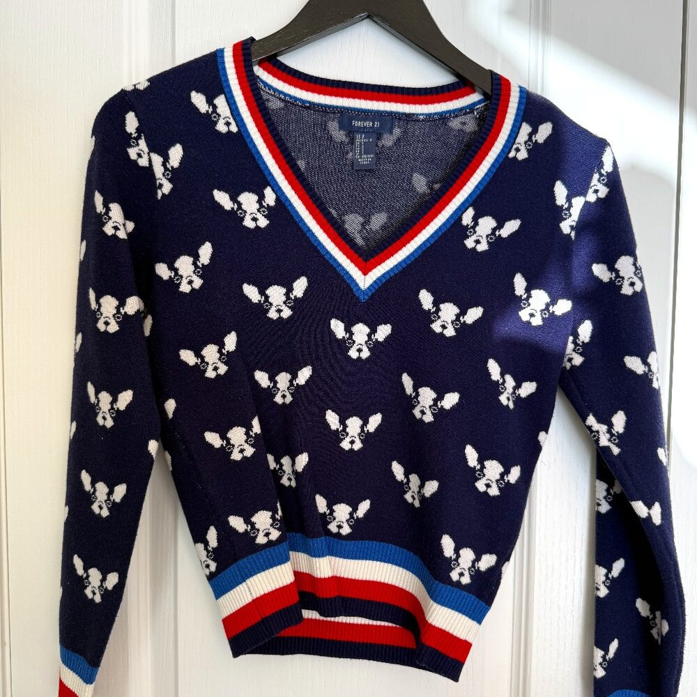 Forever 21 Knit Sweater with Dog Prints